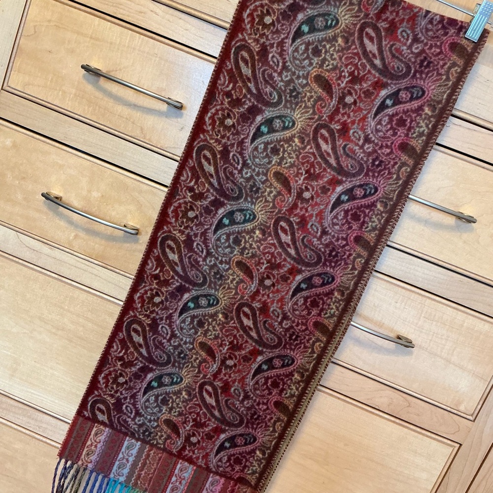 Paisley Patterned Scarf Shawl with Fringe 62”x12” like new